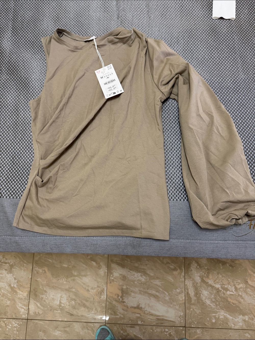 Zara One-Shoulder Puff Sleeve Top - Beige